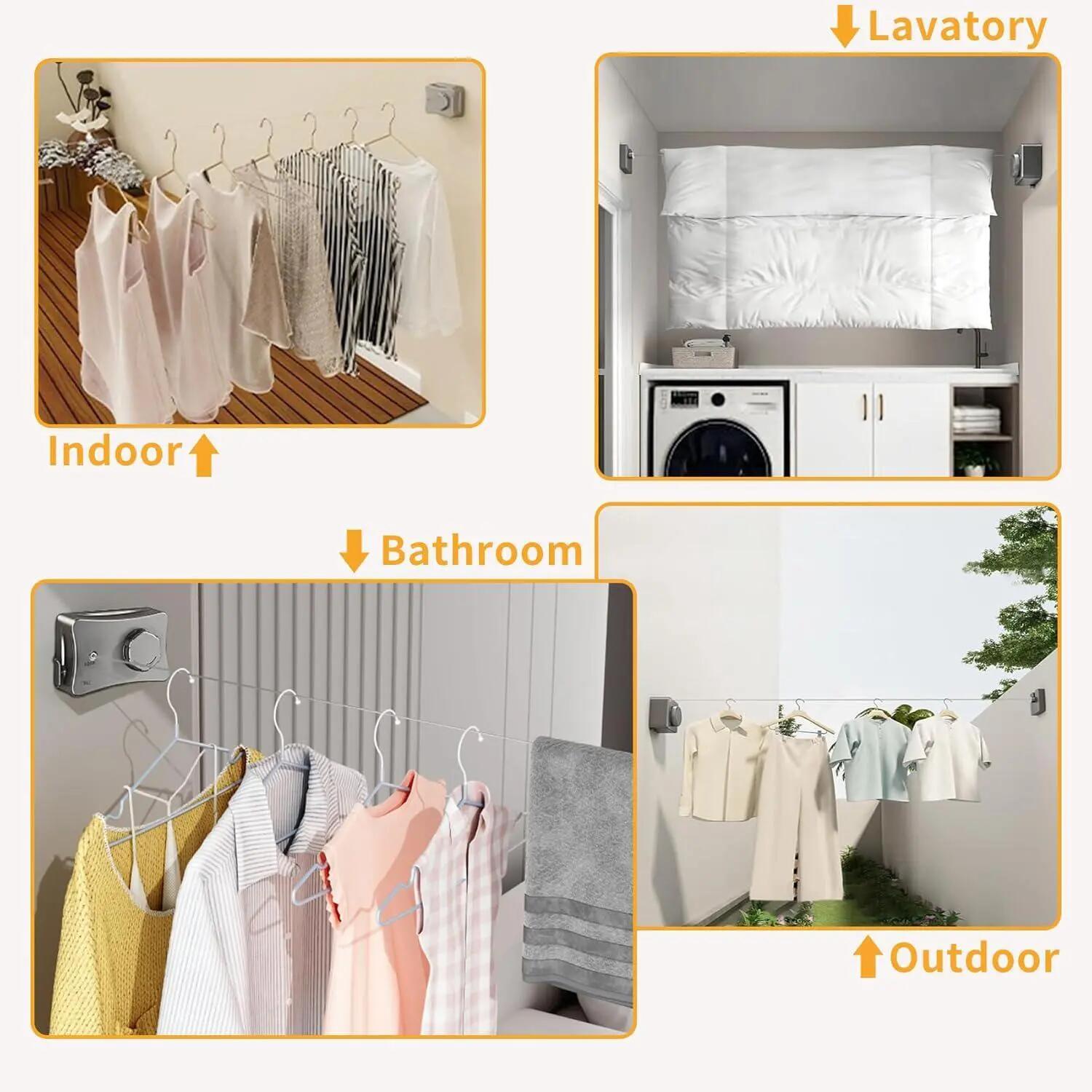 Corde à linge rétractable murale 5 m inox, balcon 6/6