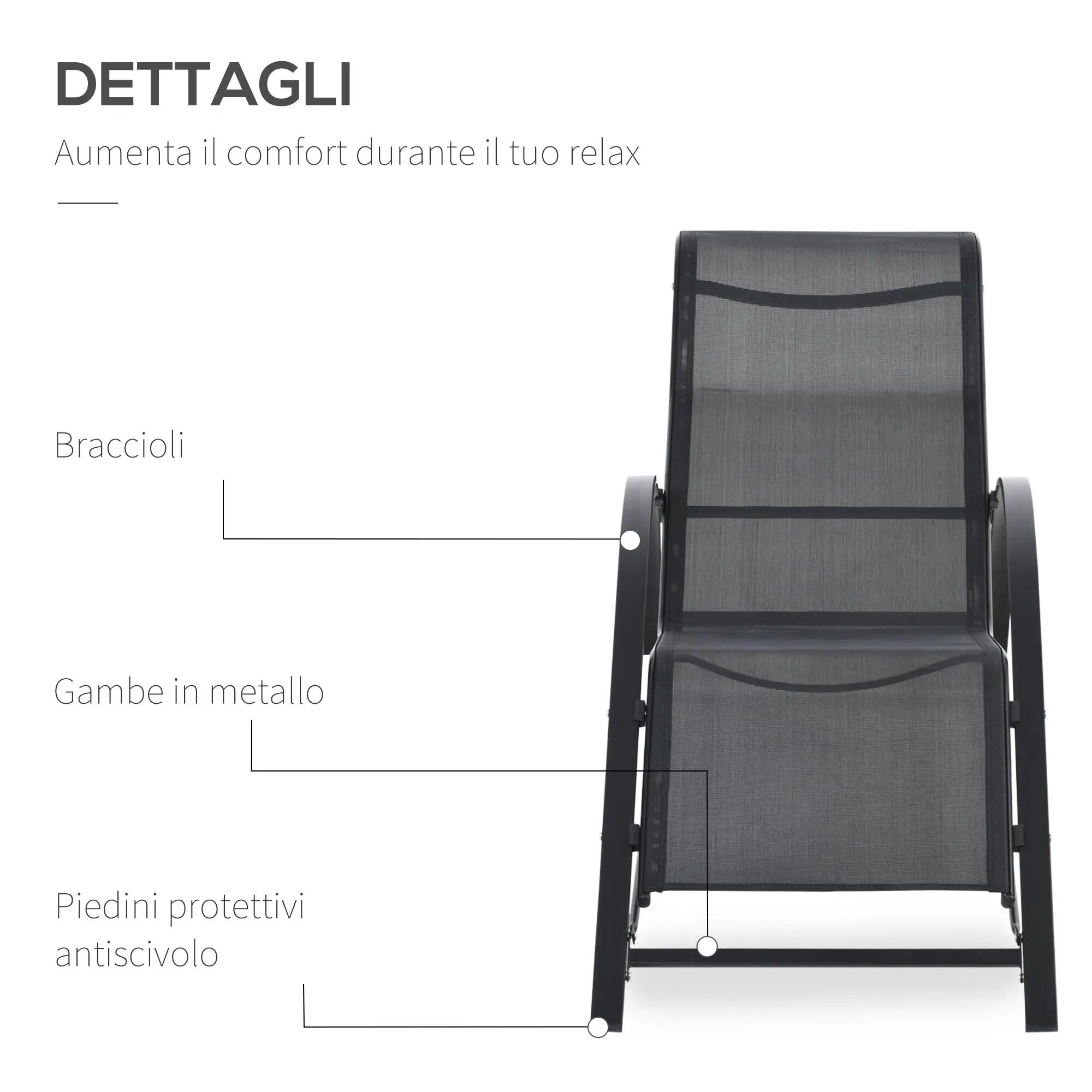 Ensemble de 2 chaises longues et table avec étagère, en tissu respirant et métal 8/9
