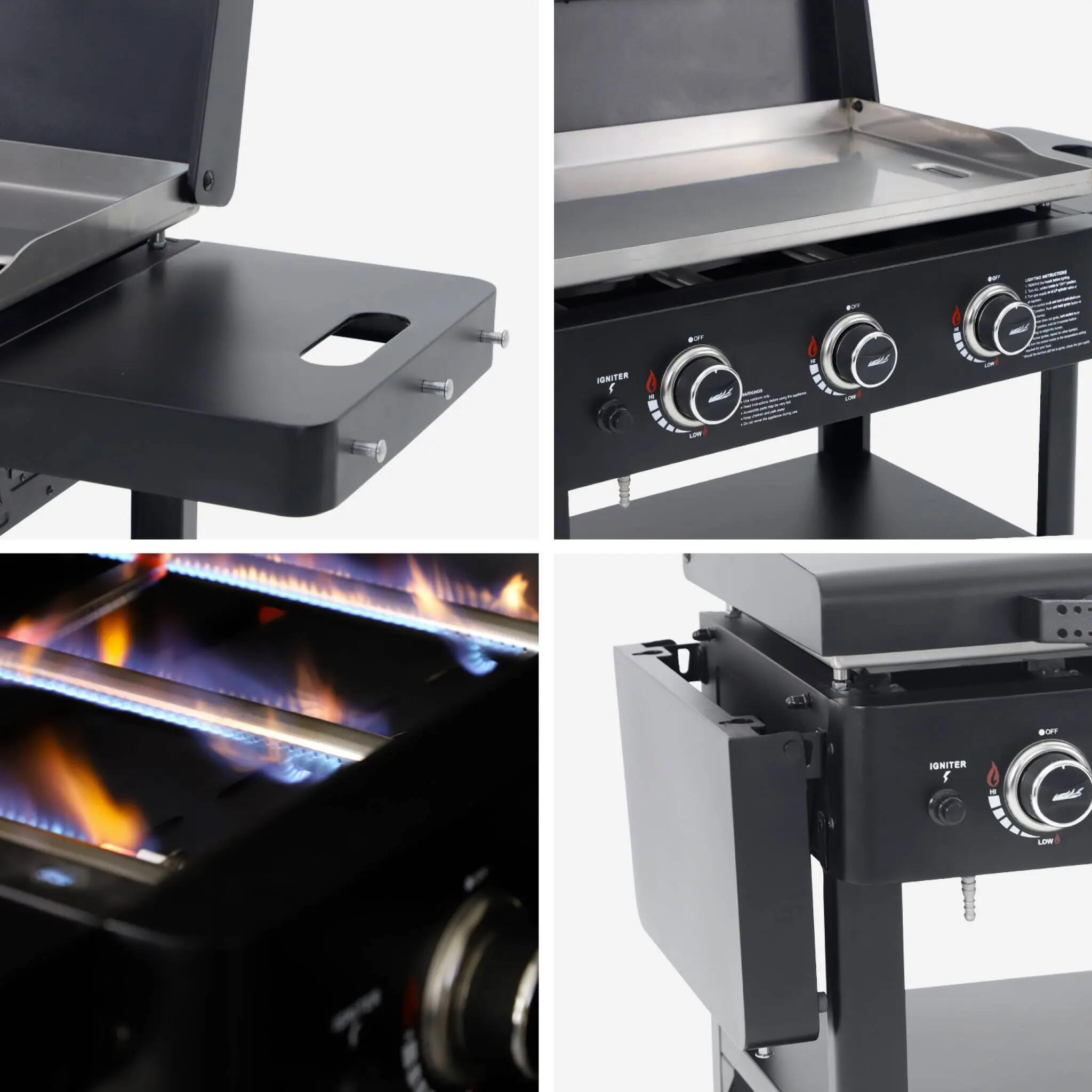 Plancha de gas 3 quemadores acero inoxidable con carrito, 12kW, Negro 5/5