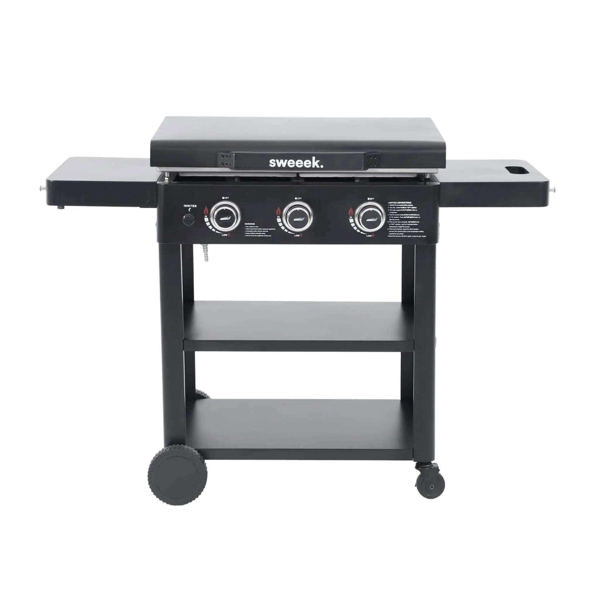 Plancha de gas 3 quemadores acero inoxidable con carrito, 12kW, Negro 2/5