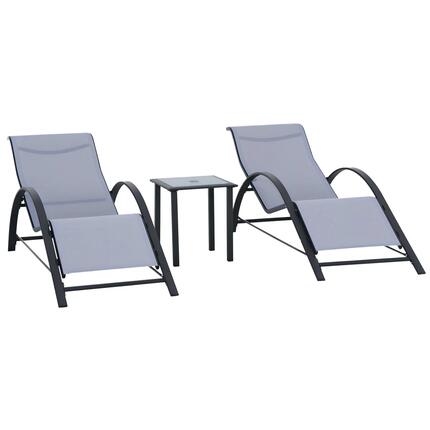Ensemble de 2 chaises longues et table basse avec plateau en verre, 59 x 169 x 6