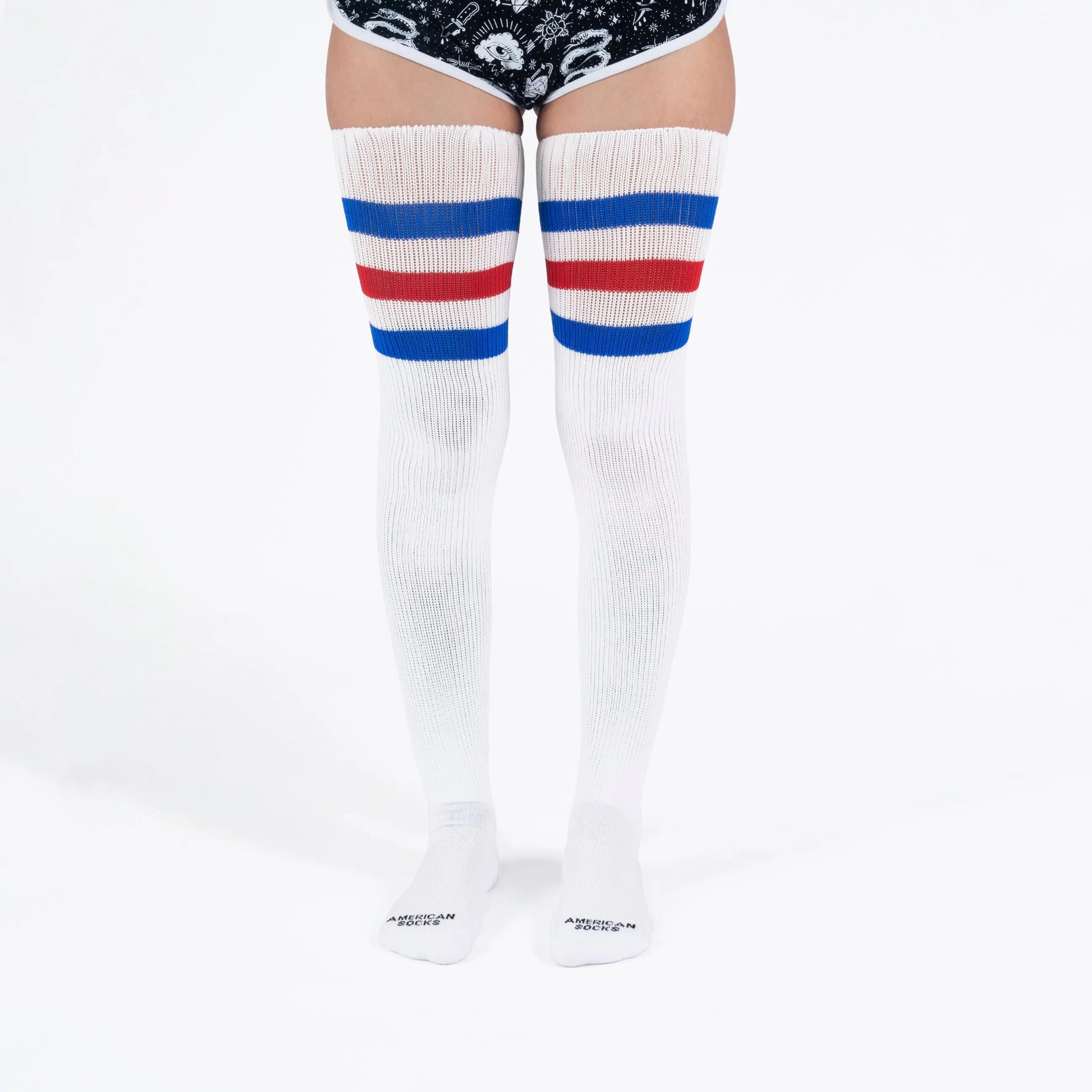 American Pride - Calze sportive retrò sopra il ginocchio con righe 4/7