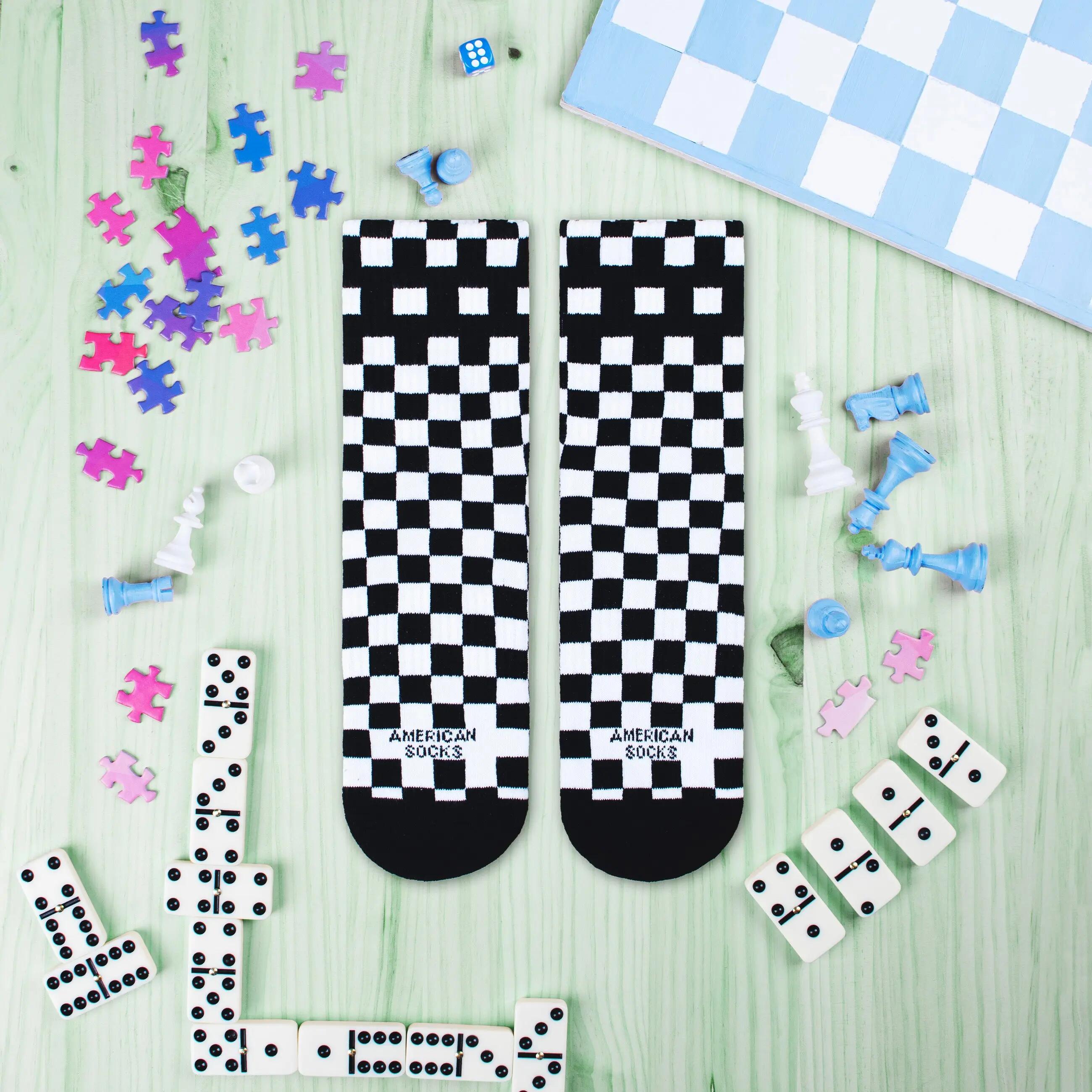 Checkerboard B/W - Chaussettes de sport rétro basses à rayures 5/7
