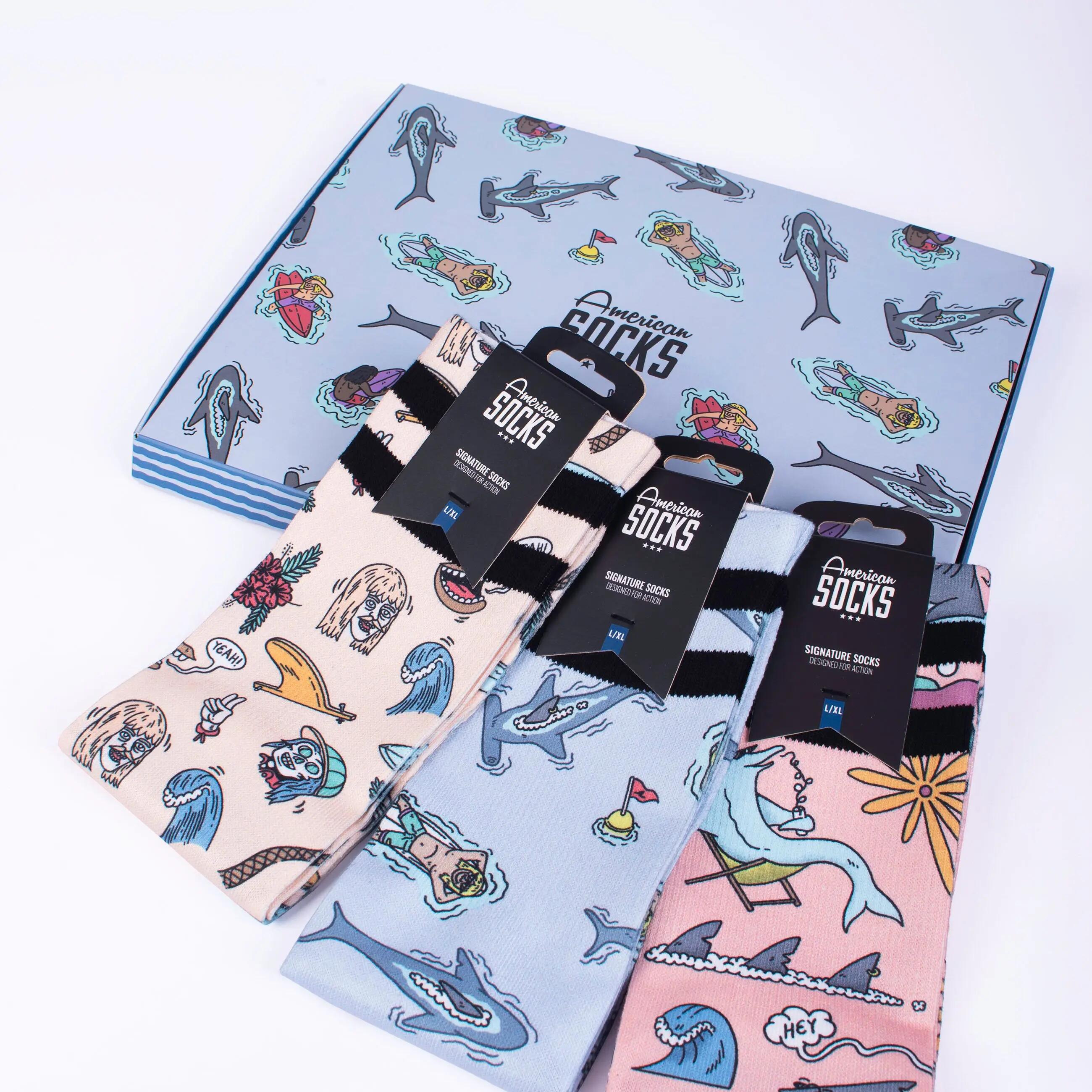 Geschenkbox 3 Paar Unisex Skate-Socken wadenhoch Stinky Surfer 4/6