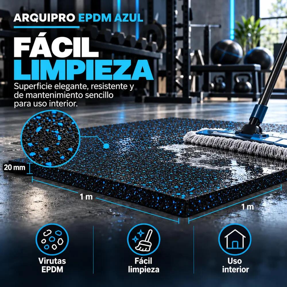 ARQUICAUCHO PRO EPDM Loseta Caucho 1x1m x20 mm Negro y Azul Gimnasio 4/10