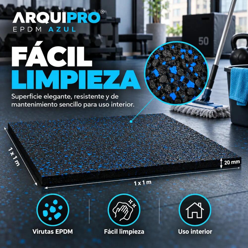 ARQUICAUCHO PRO EPDM Loseta Caucho 1x1m x20 mm Negro y Azul Gimnasio 2/10