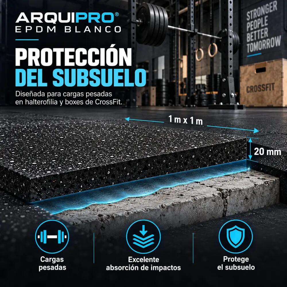 ARQUICAUCHO PRO EPDM Placa de Borracha 1x1m x 20mm Preto e Branco Academia 8/9