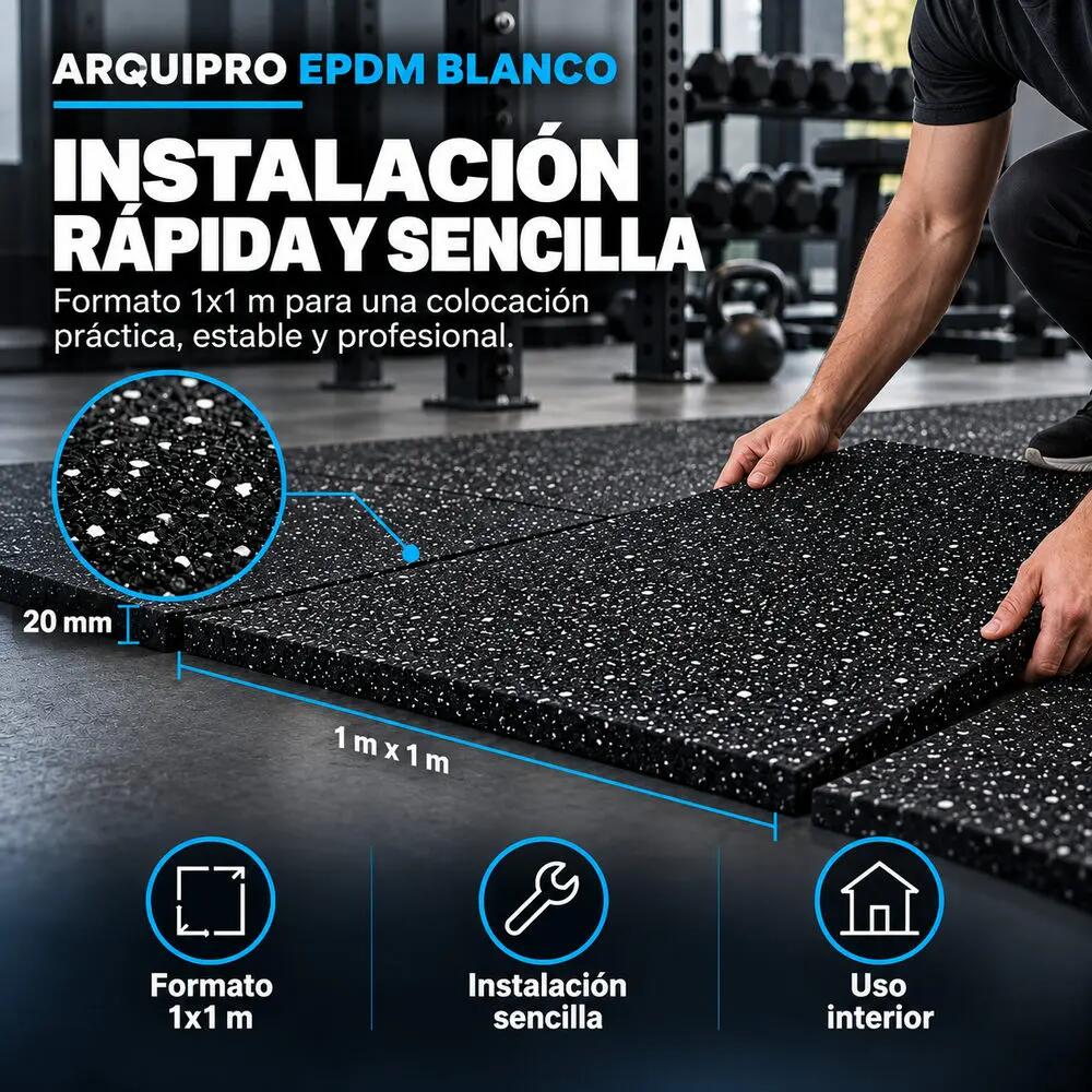 ARQUICAUCHO PRO EPDM Placa de Borracha 1x1m x 20mm Preto e Branco Academia 7/9