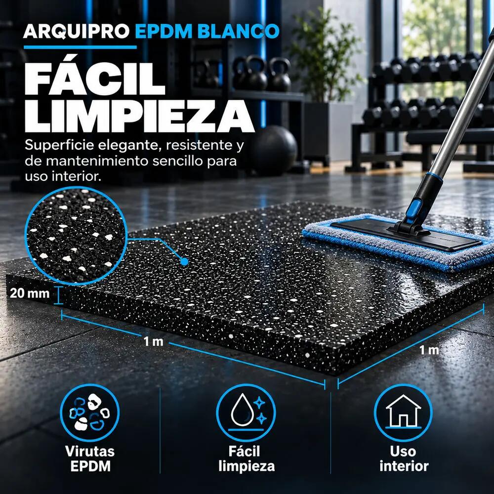 ARQUICAUCHO PRO EPDM Placa de Borracha 1x1m x 20mm Preto e Branco Academia 6/9