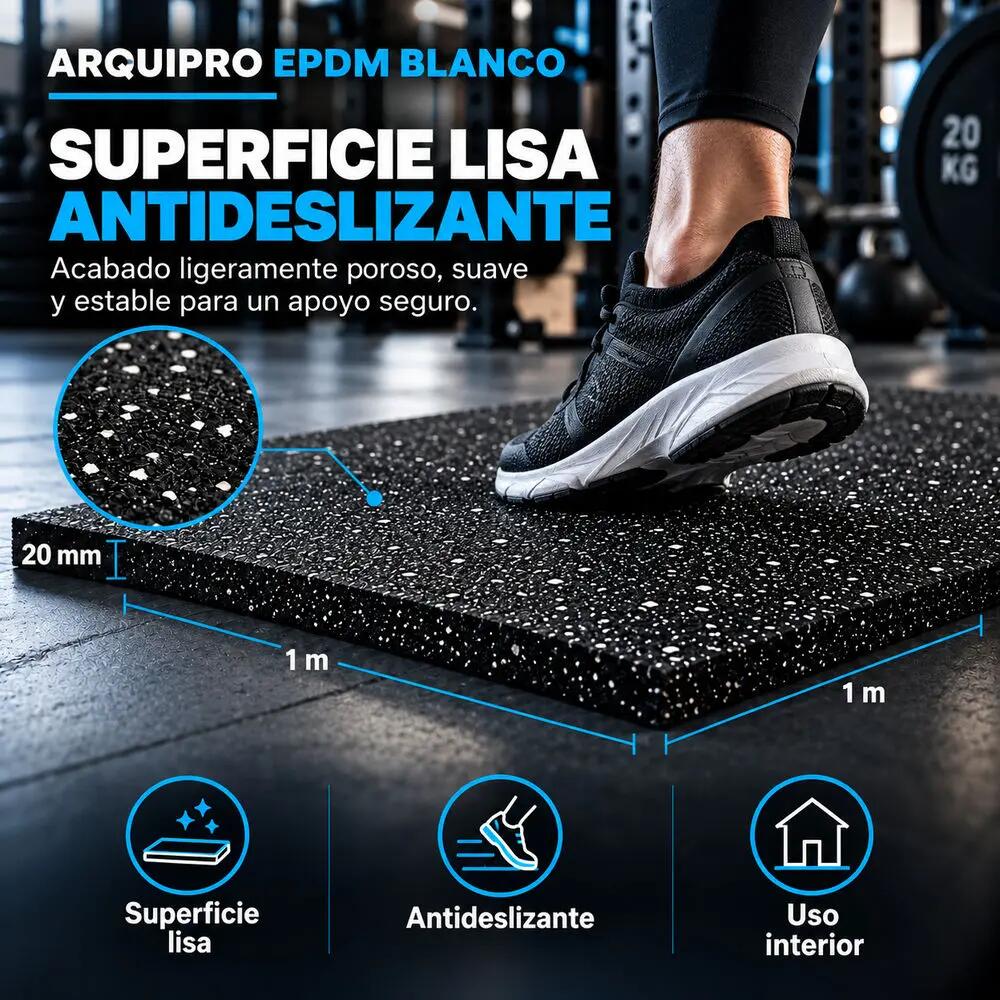 ARQUICAUCHO PRO EPDM Placa de Borracha 1x1m x 20mm Preto e Branco Academia 2/9