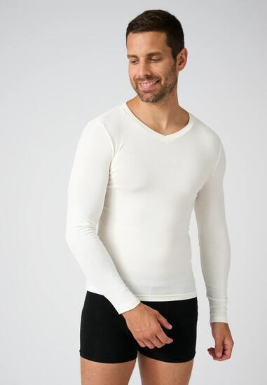 T-shirt col V manches longues fine côte thermique Thermolactyl Sensitive