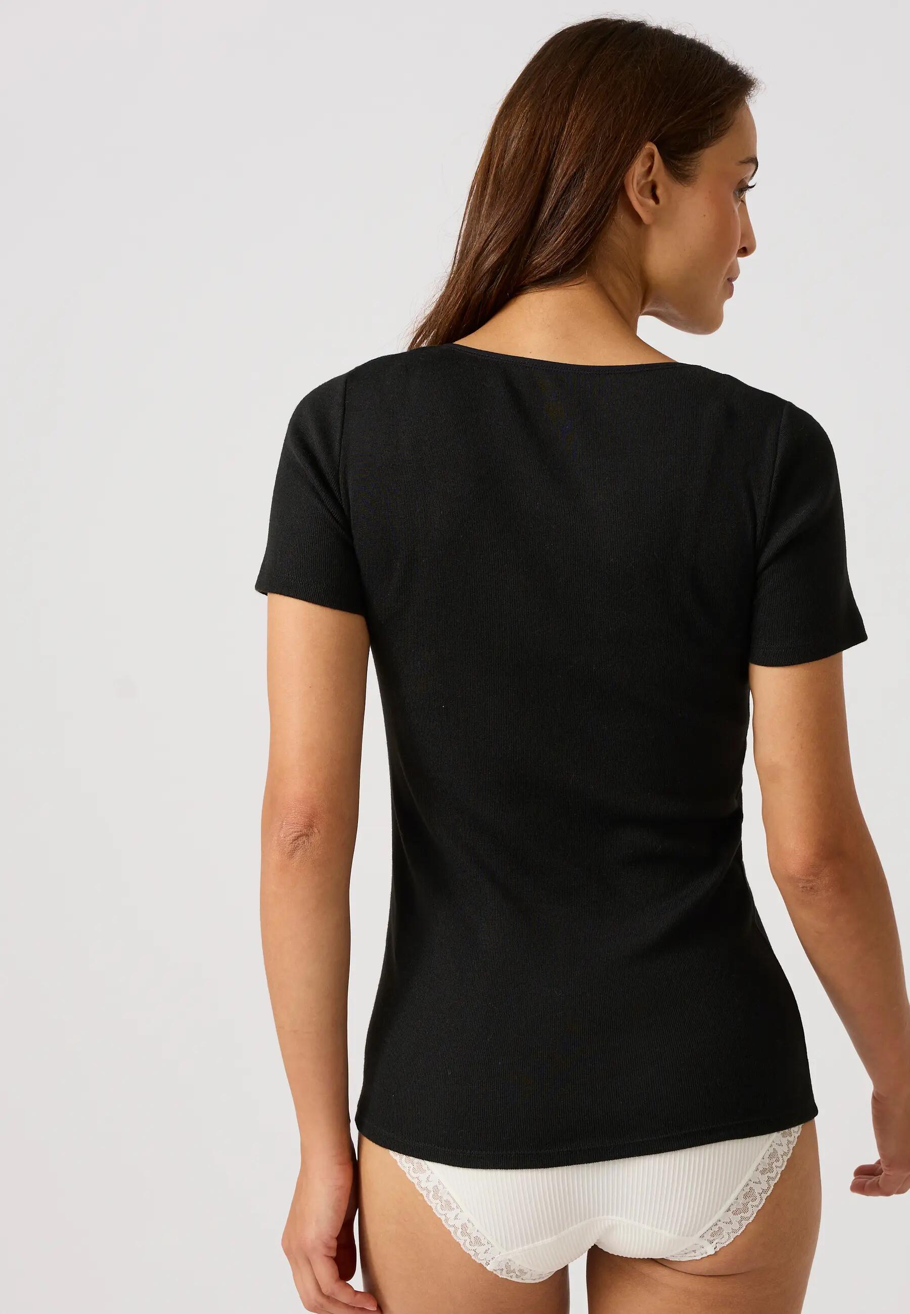 T-shirt manches courtes fine côte thermique Thermolactyl - Noir 3/5
