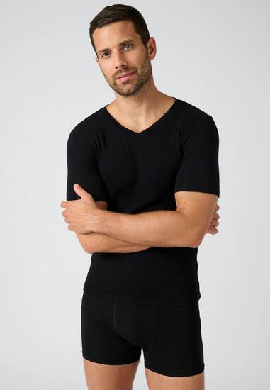 T-shirt col V manches courtes fine côte thermique Thermolactyl Sensitive