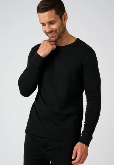 T-shirt thermique Thermolactyl manches longues, molleton gratté - Noir