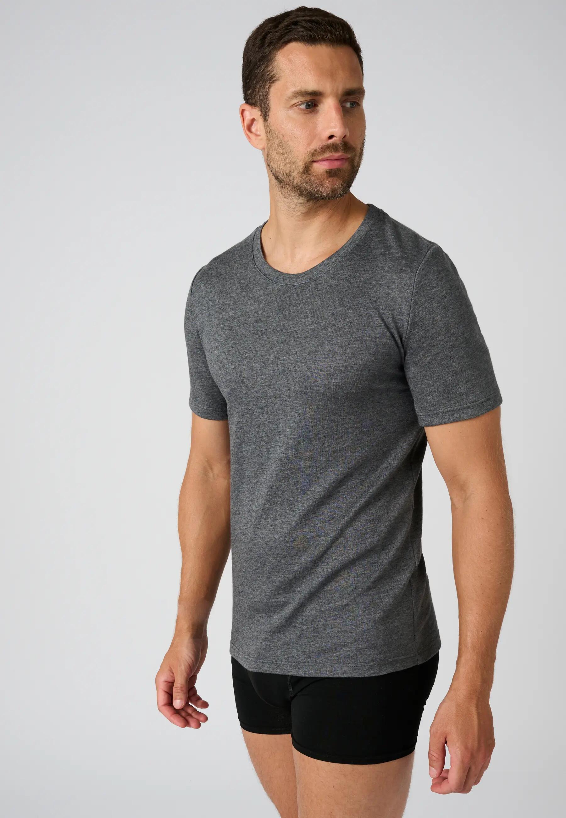 T-shirt double face col rond Thermolactyl - Gris - Col Rond - Manches Courtes 4/5