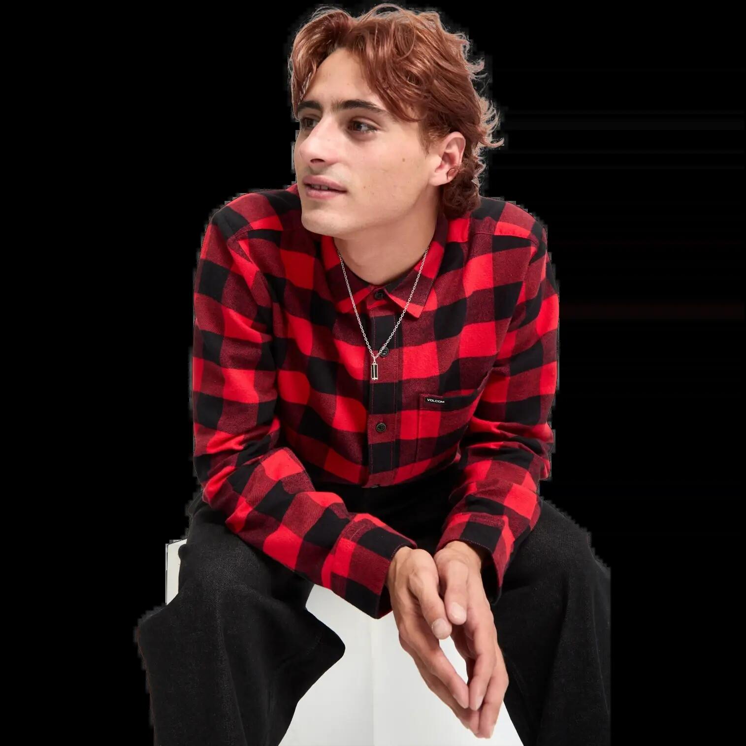 Camisa Volcom Caden Plaid Lifeguard Red 4/7