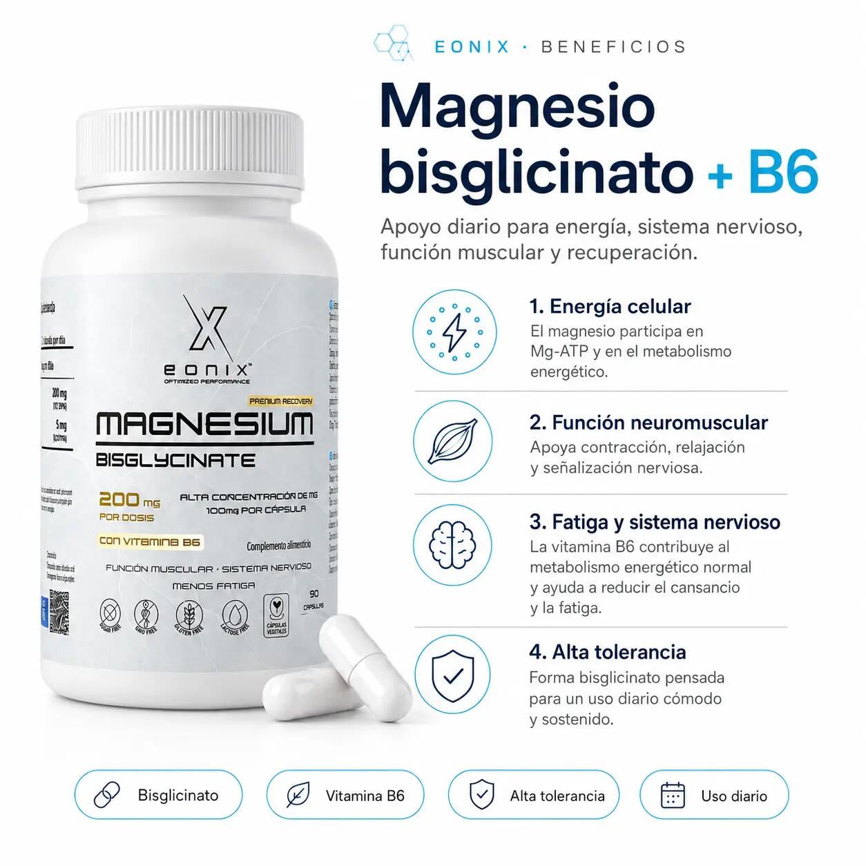 Magnesio bisglicinato + vitamina B6 90 cápsulas EONIX 2/6