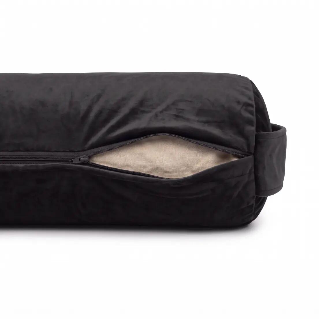 Yogakussen bolster boekweitschil flueel 70x20 cm - Grijs 3/6