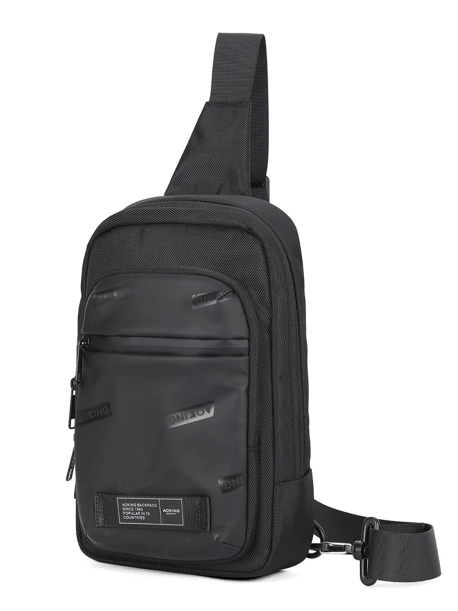 Marsupio Aoking Nero Uomo - Tracolla Regolabile Zip Tasche 2/6