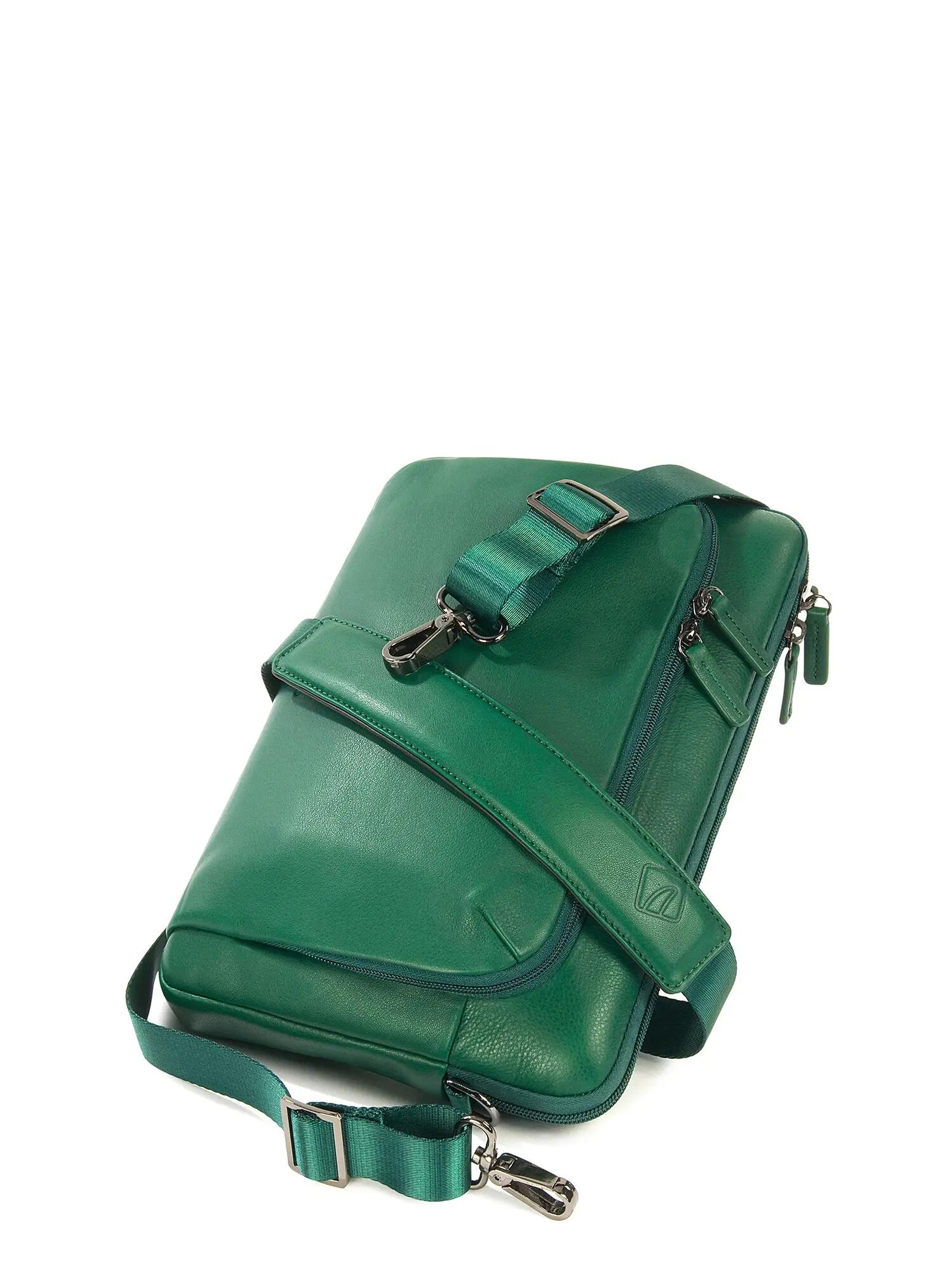 Unisex schoudertas echt leer met rits - Grijs 4/7