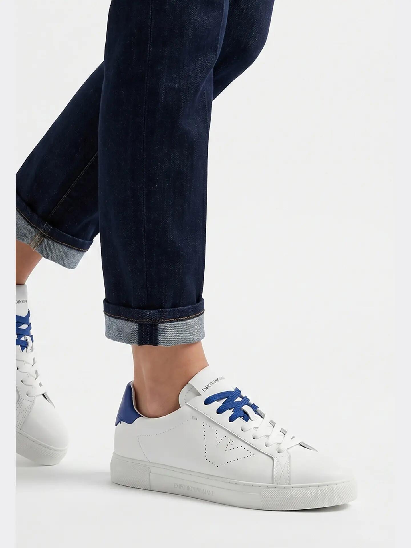 Sneakers Platform Bărbat Emporio Armani Piele Albă Albastru Șireturi 5/5