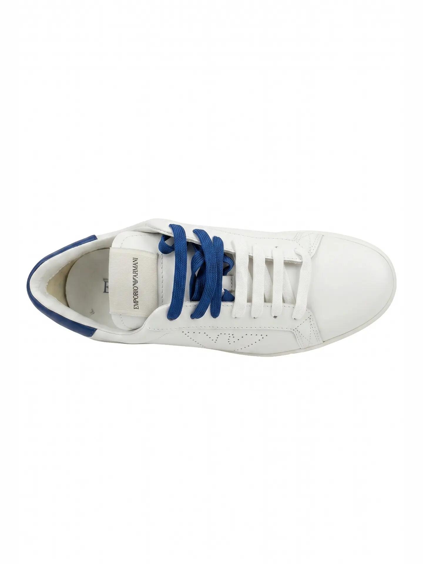 Sneakers Platform Bărbat Emporio Armani Piele Albă Albastru Șireturi 3/5