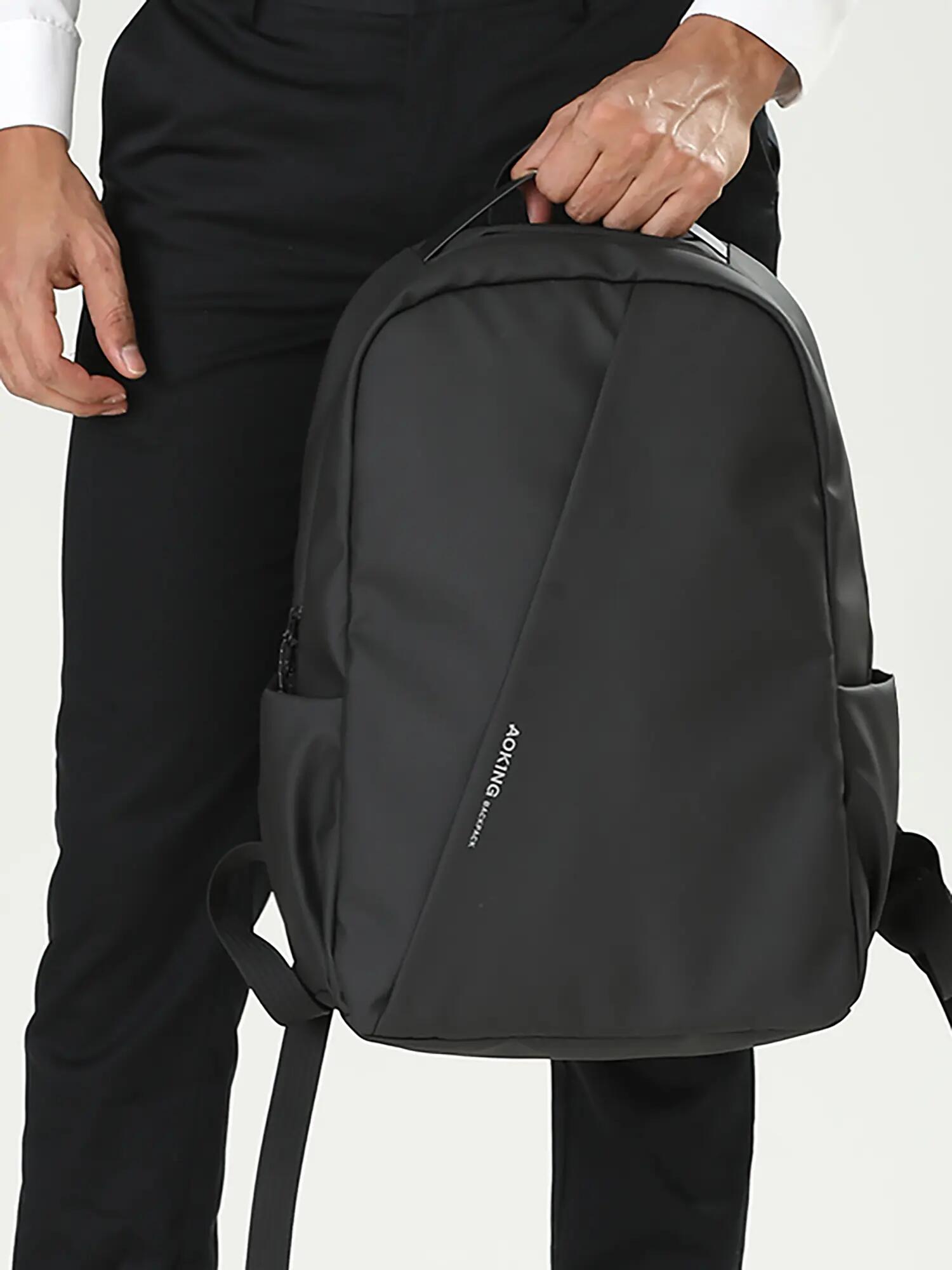 Zaino Aoking Nero Poliestere - Chiusura Zip Tasche Multifunzionali 6/6