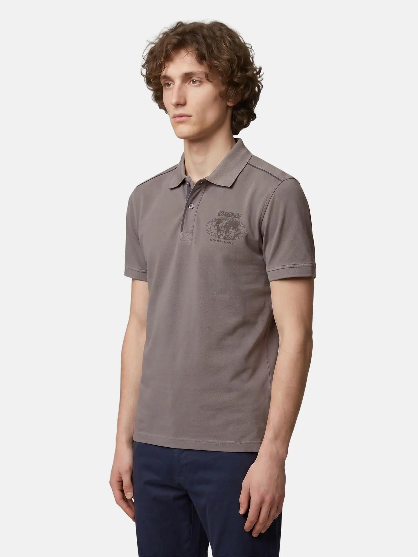 Napapijri heren polo katoen 100% taupe grijs casual 3/6