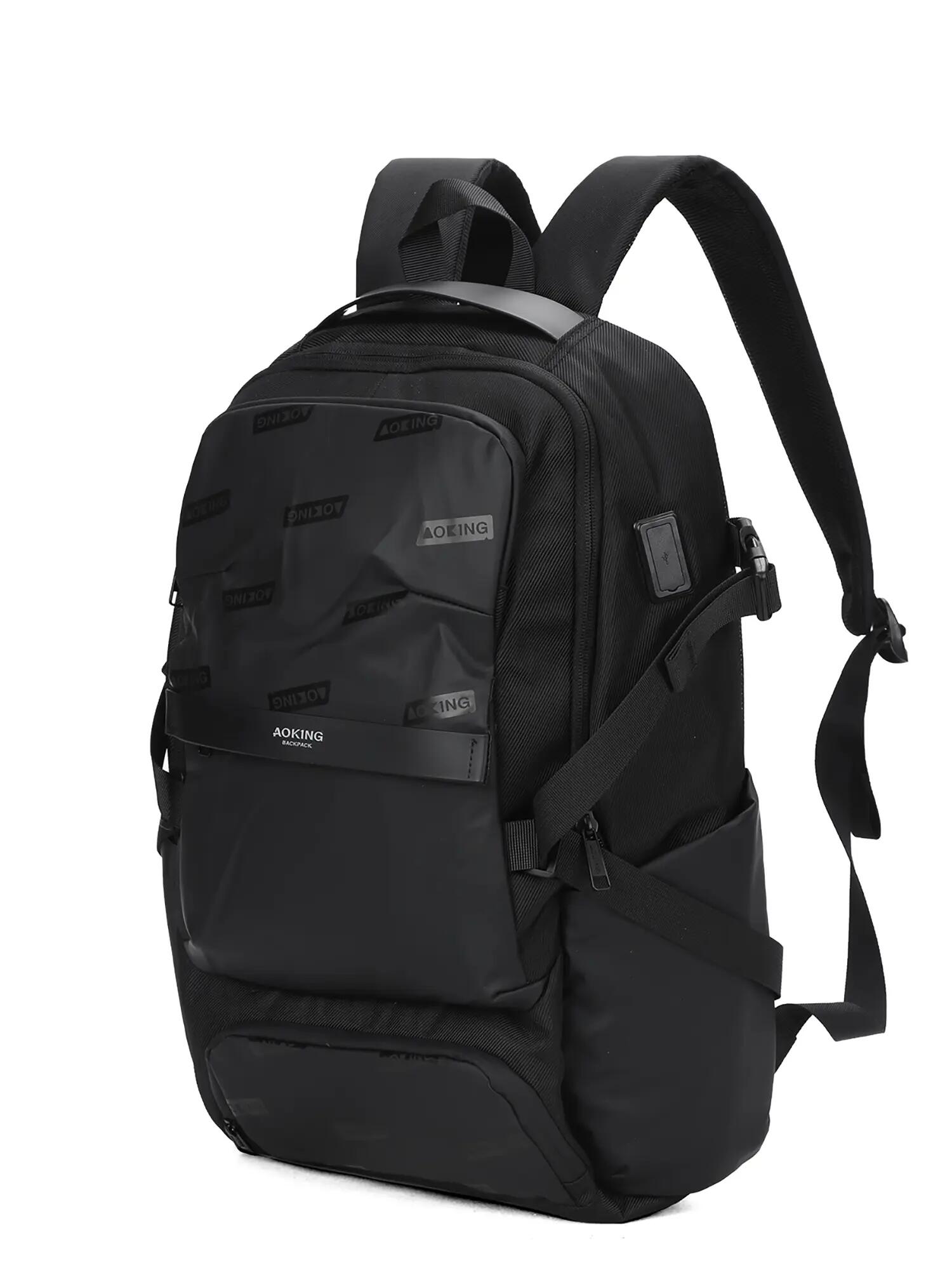 Aoking Černý Batoh Unisex se Zipem a Multifunkčními Kapsami 2/6