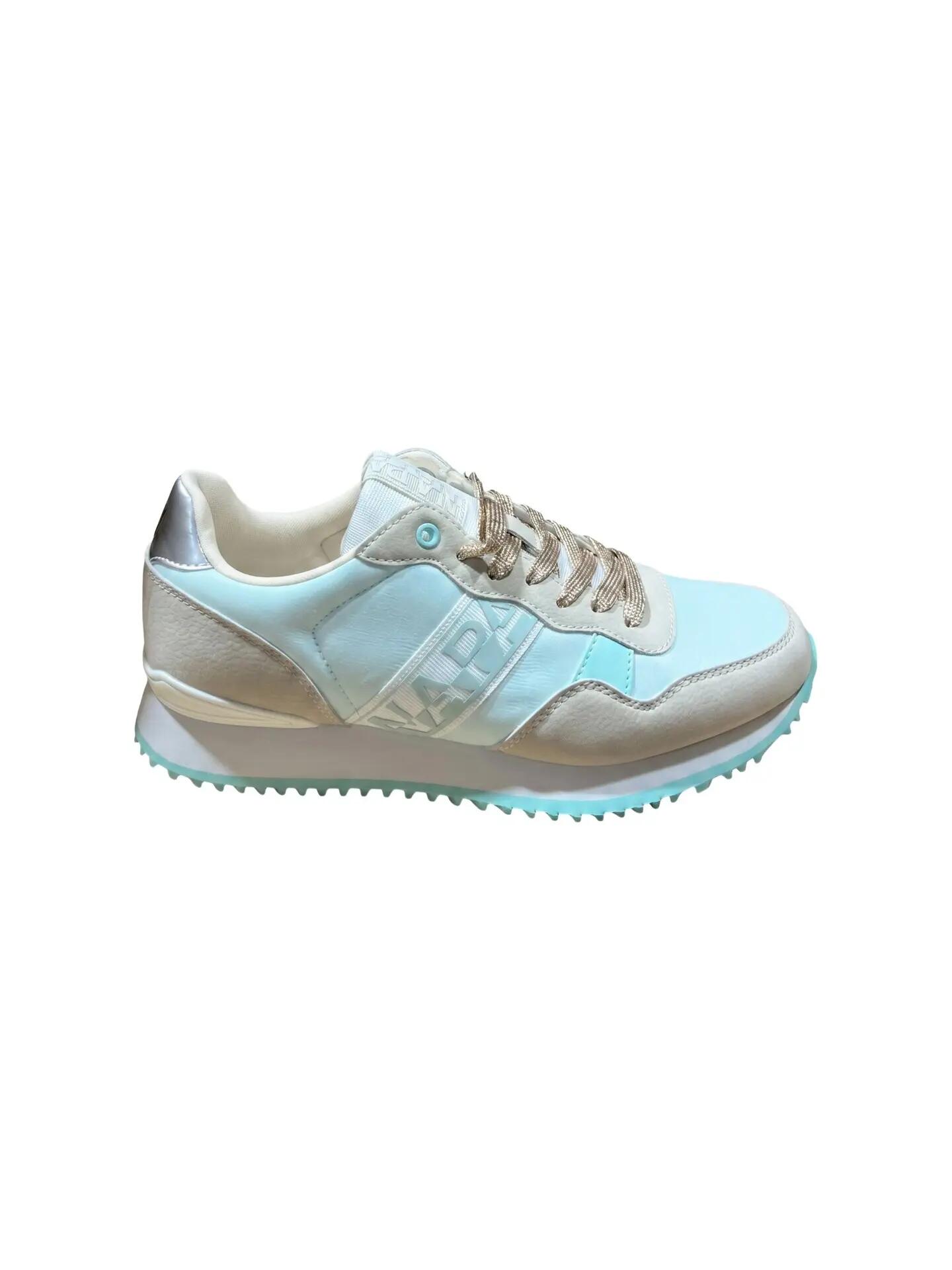 Dames platformsneakers beige met veters en colour blocking 7/7