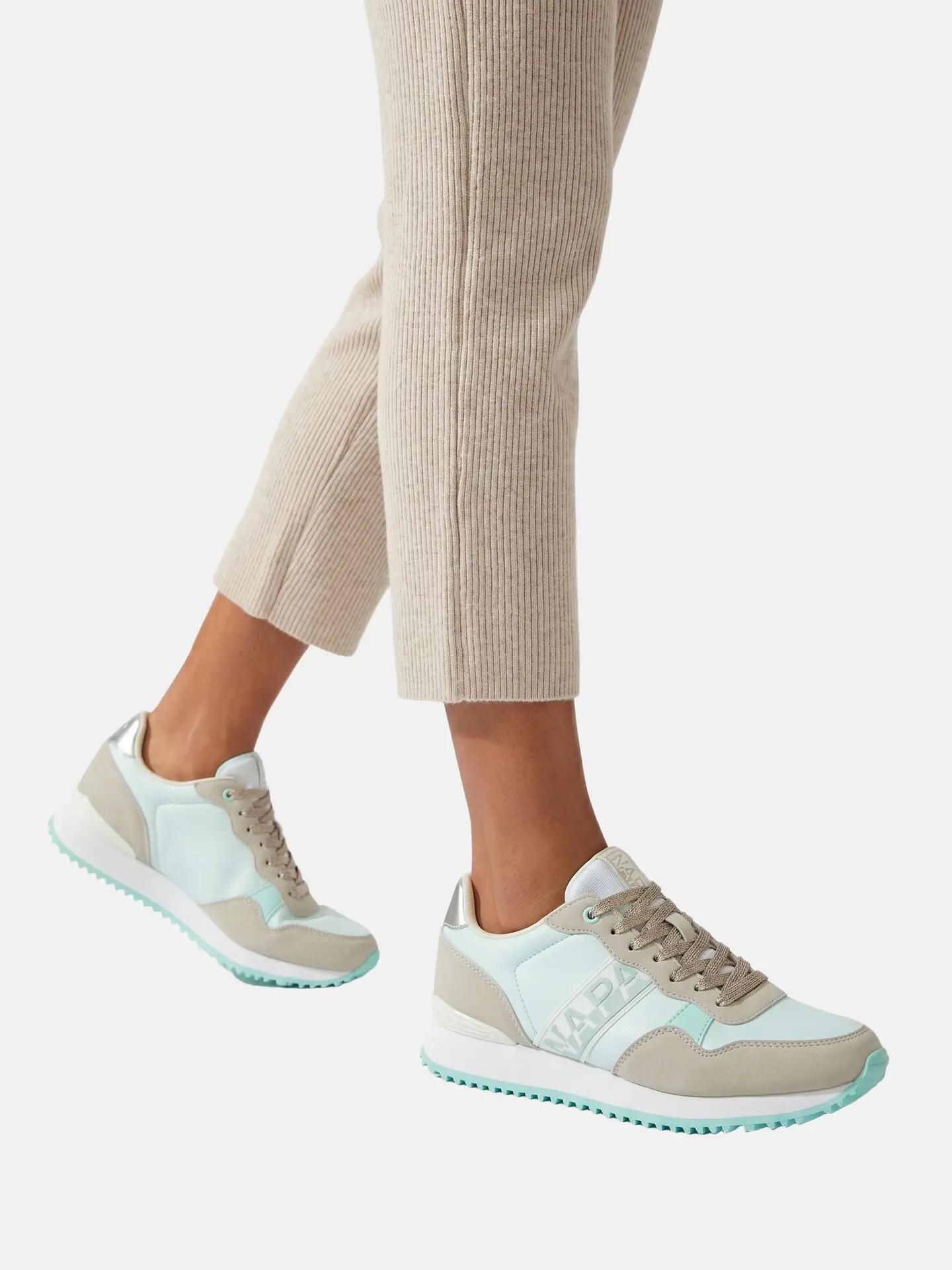 Dames platformsneakers beige met veters en colour blocking 5/7