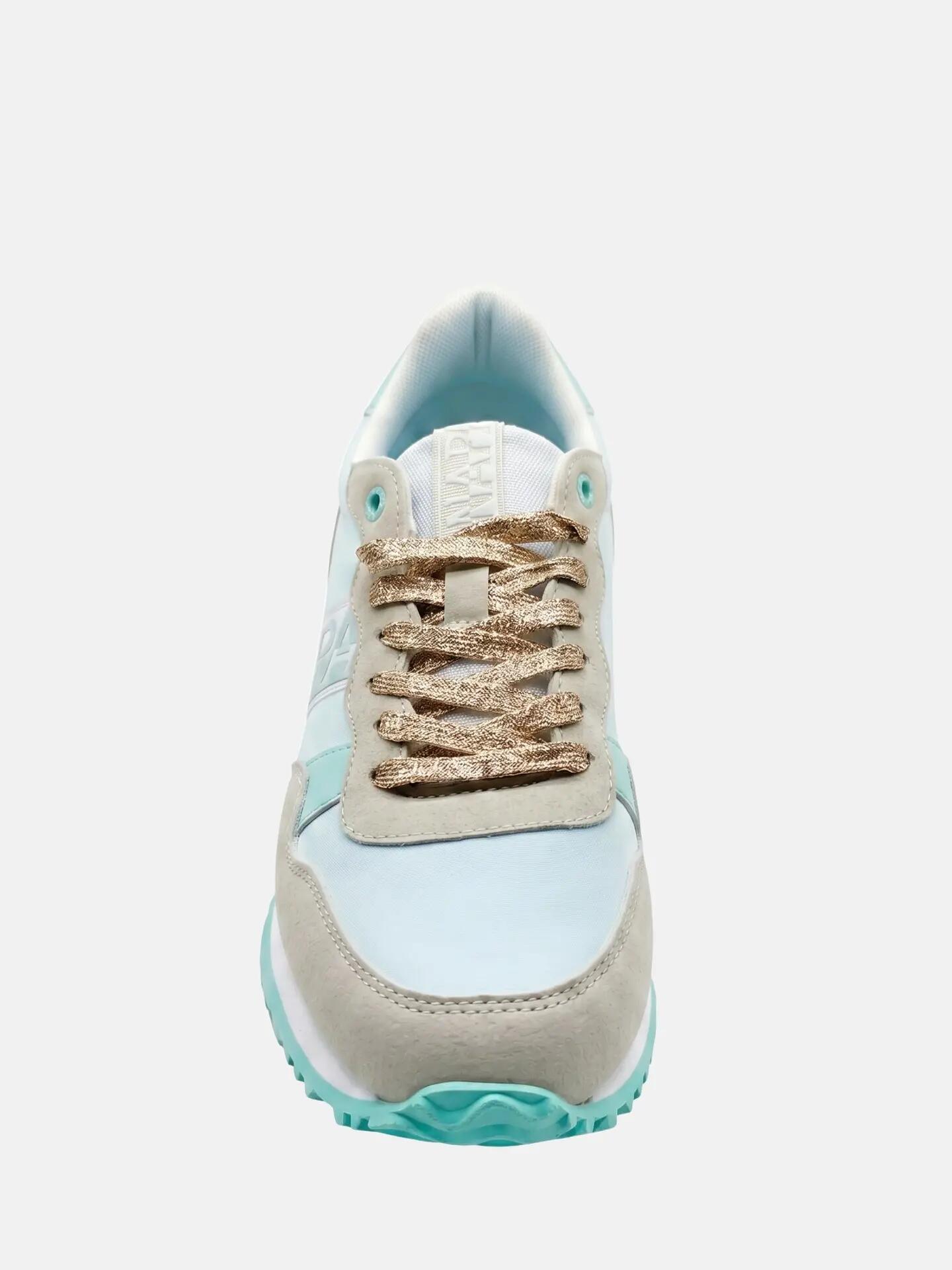 Dames platformsneakers beige met veters en colour blocking 4/7