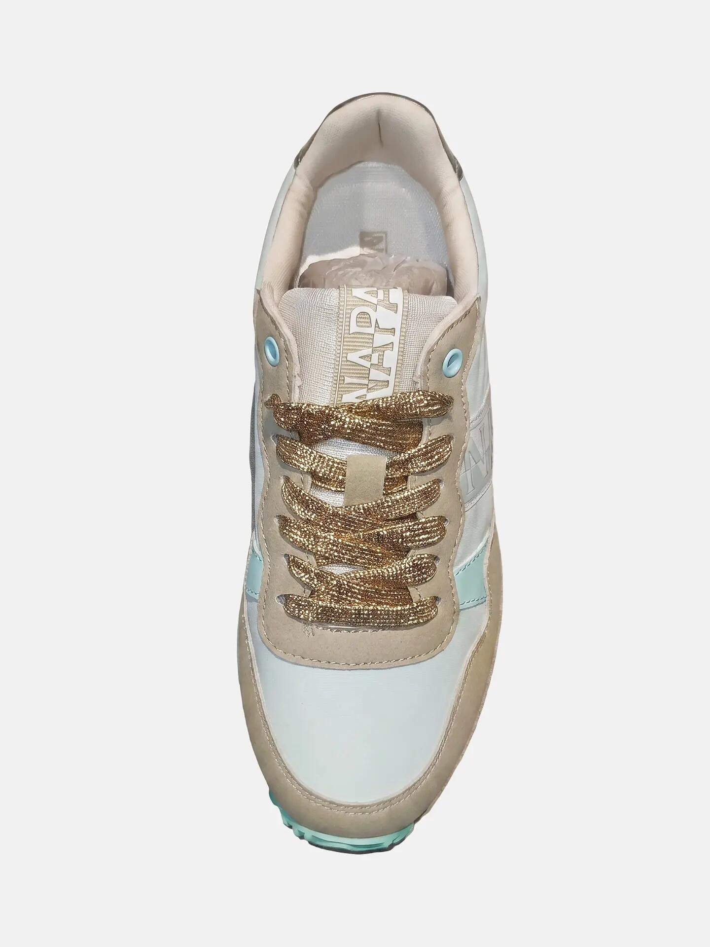Dames platformsneakers beige met veters en colour blocking 3/7