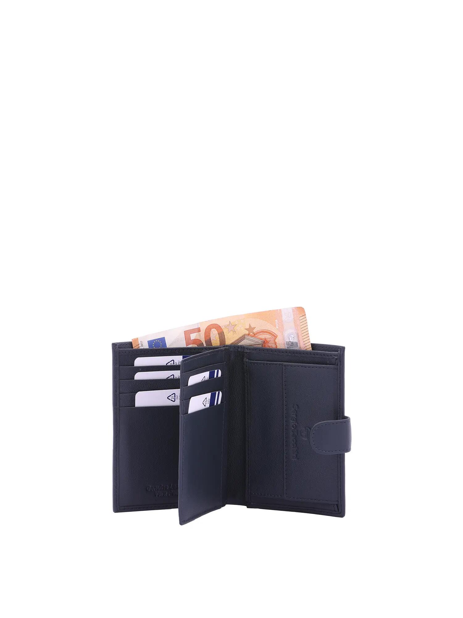 Portefeuille homme Sergio Tacchini cuir véritable bouton pression noir bleu 4/6