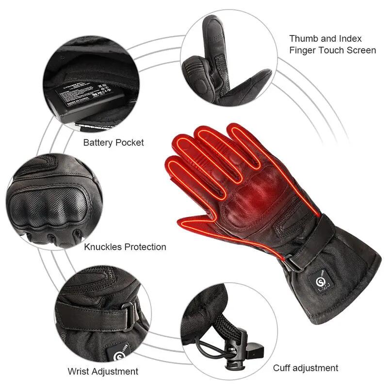 Beheizbare Lederhandschuhe für Herren und Damen für Motorrad im Winter 5/6
