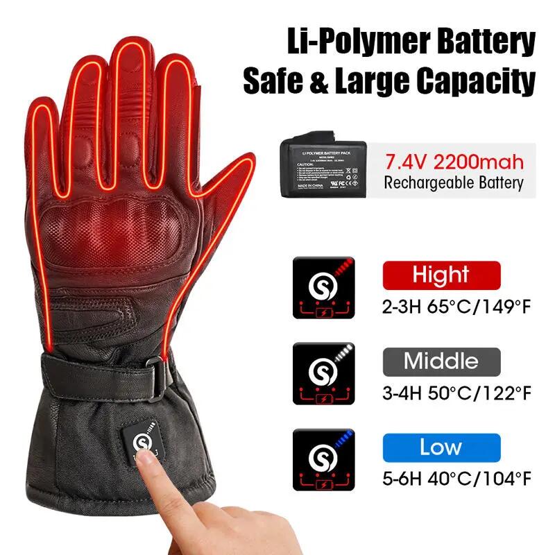 Beheizbare Lederhandschuhe für Herren und Damen für Motorrad im Winter 3/6