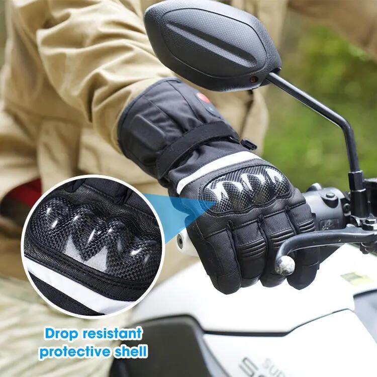 Guantes de cuero calefactables e impermeables para moto 5/7