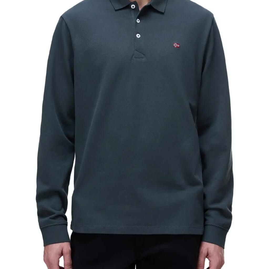 NAPAPIJRI Ealis men's long-sleeve piqué polo shirt, regular fit, sage green