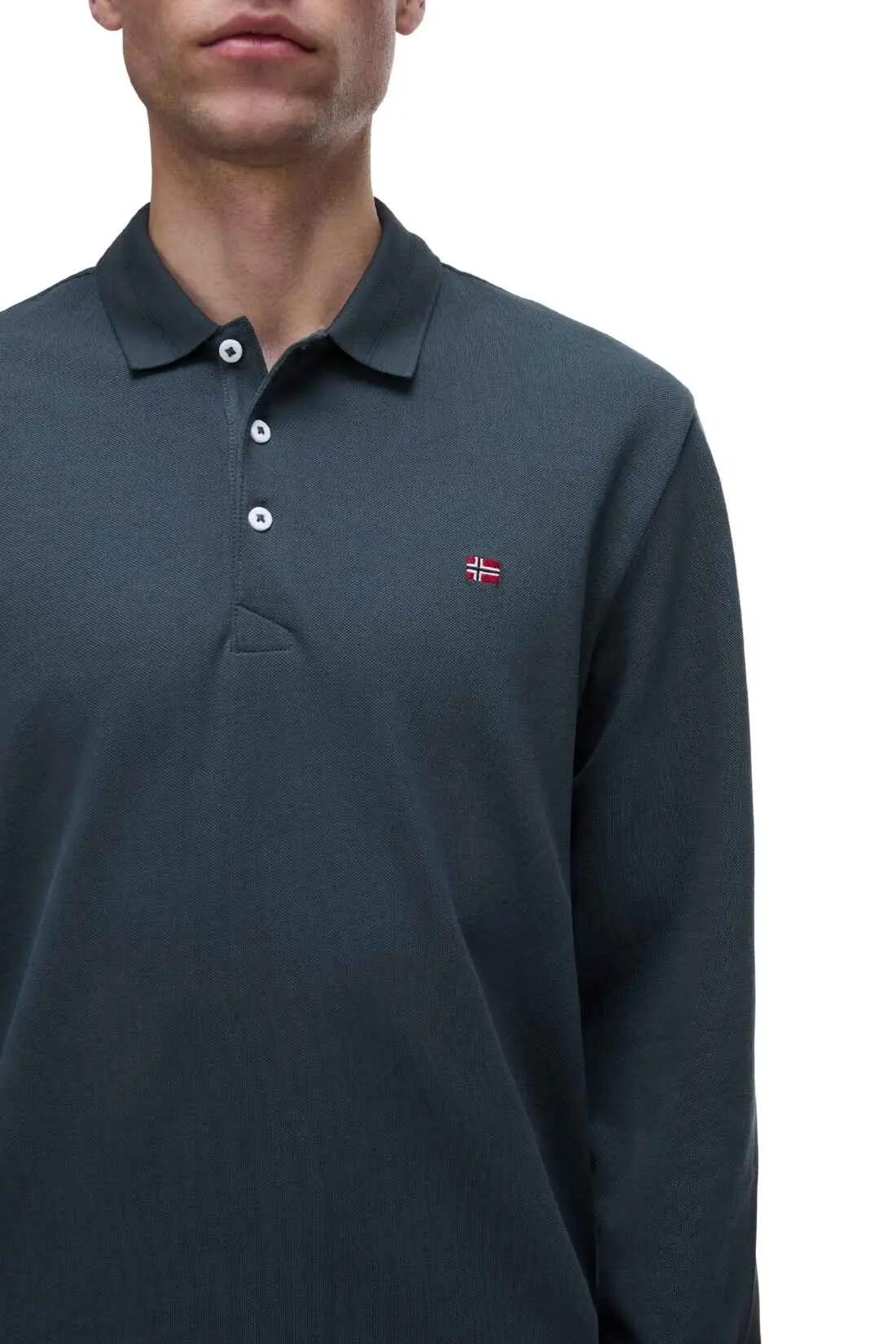 Polo - Sportswear - Homme - Manches longues, piqué en coton - Ealis - Vert sauge 4/4