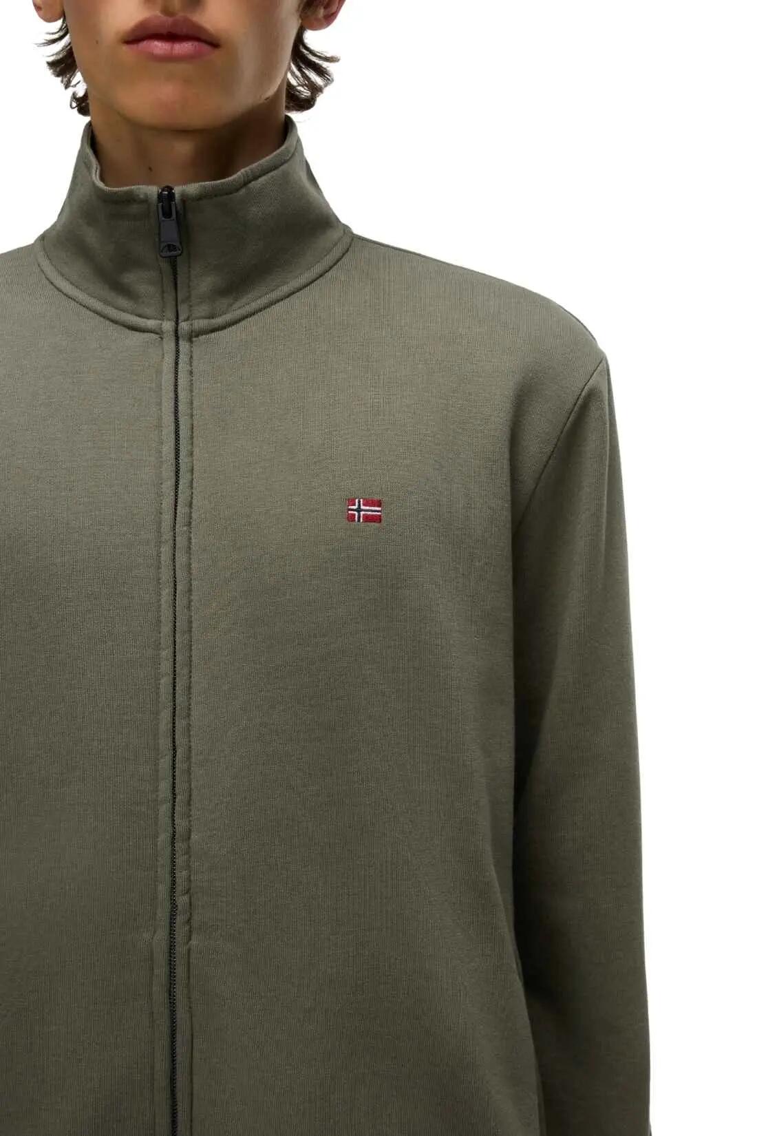 Sweatshirt - sportswear - heren - Balis - met rits en hoge kraag - legergroen 5/5