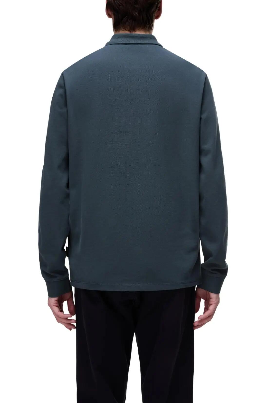 Polo - Sportswear - Homme - Manches longues, piqué en coton - Ealis - Vert sauge 3/4