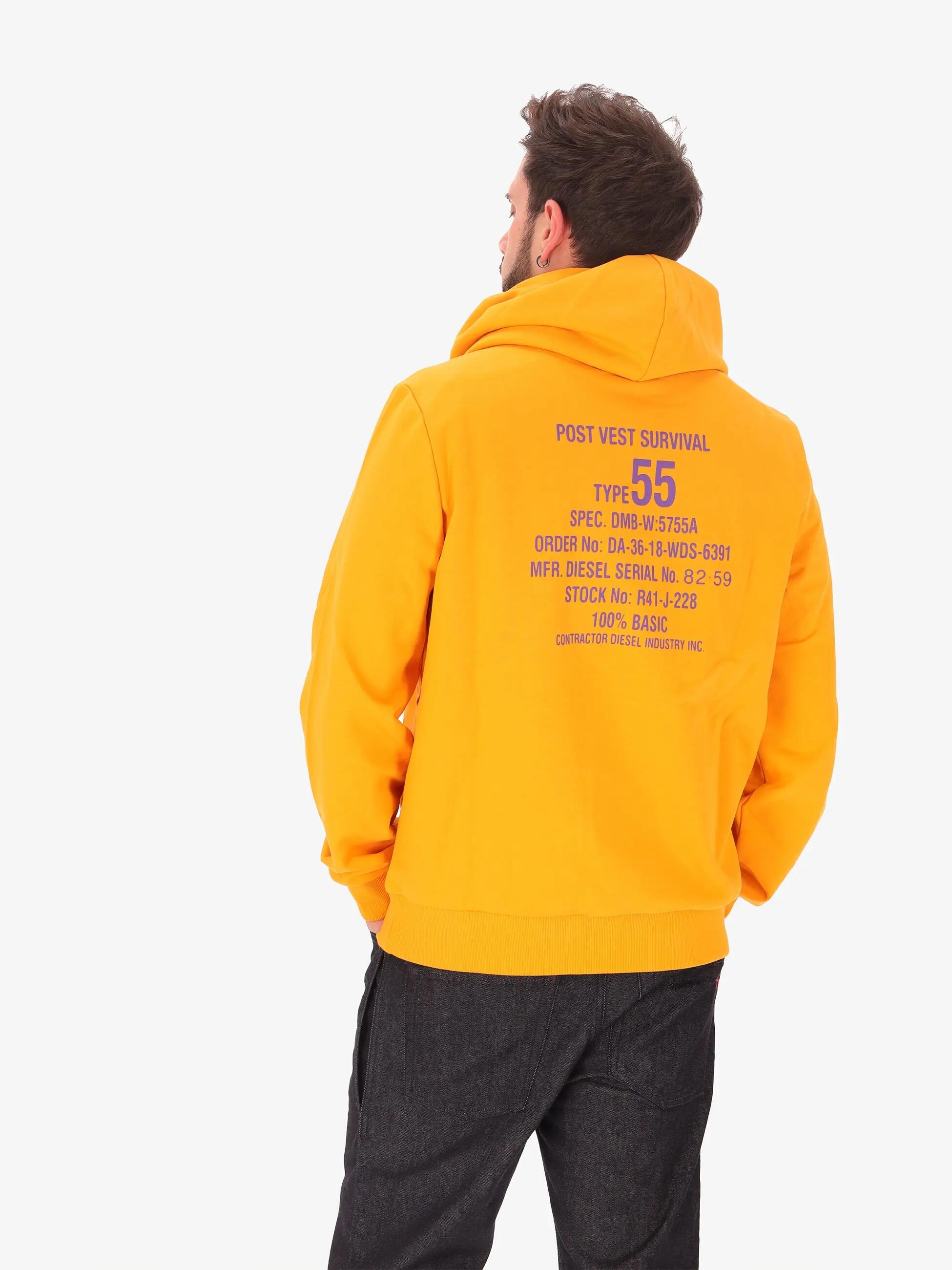 Sudadera con capucha Diesel amarilla para hombre con logo bordado 4/7