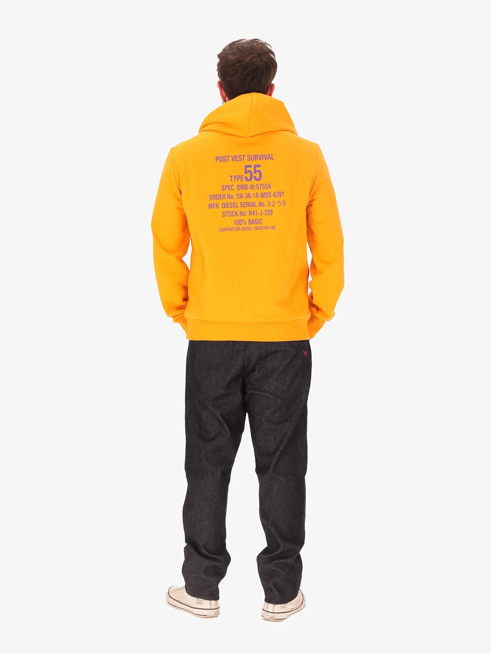 Sudadera con capucha Diesel amarilla para hombre con logo bordado 3/7