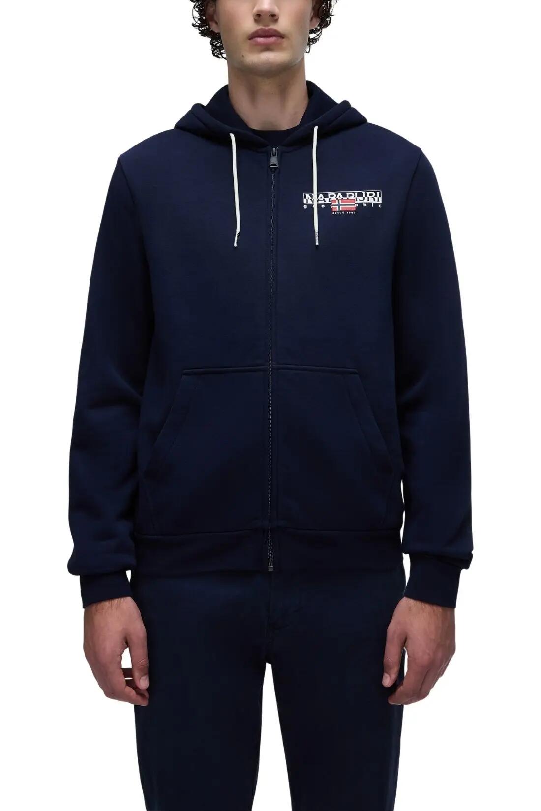 Men's Napapijri Aylmer regular-fit zip-up sweatshirt with hood, navy blue 1/4