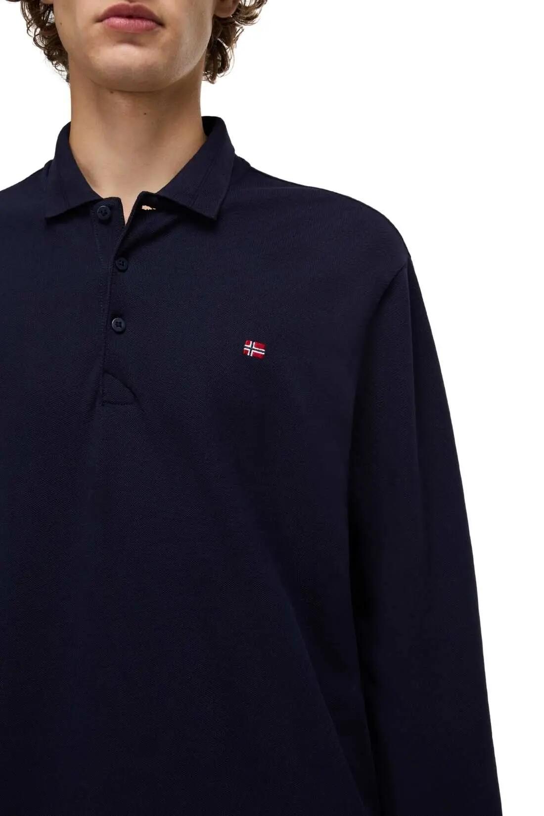 Polo - Sportswear - Hombre - Manga larga, piqué de algodón - Ealis - Azul marino 4/4
