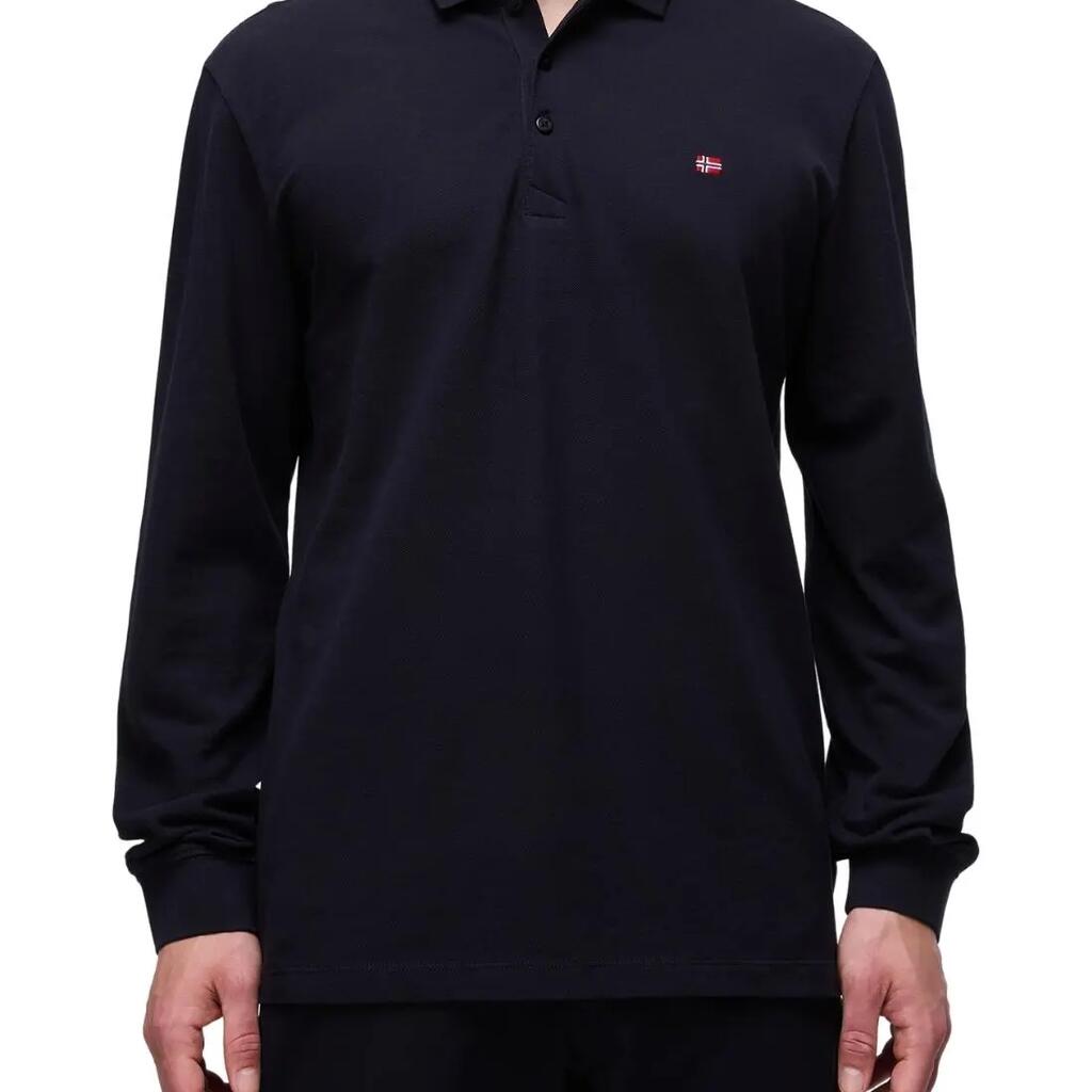 NAPAPIJRI Ealis Men's Long-Sleeve Piqué Polo Shirt, 100% Cotton, Black