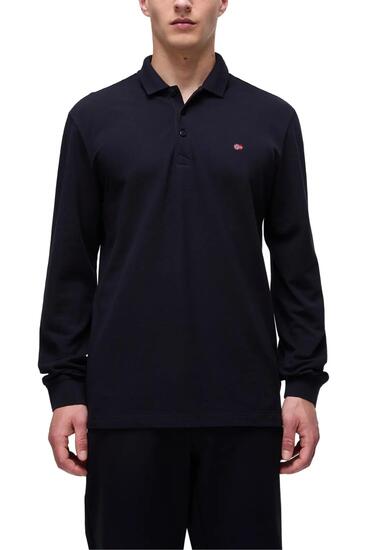 Polo homme - Sportswear - Manches longues en piqué de coton - Ealis - Noir