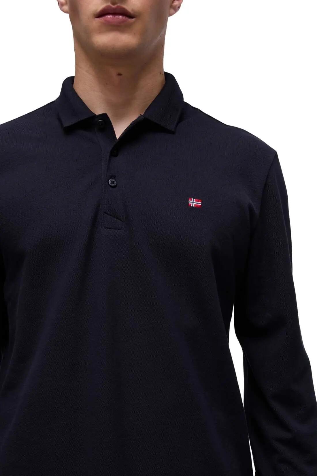Polo - Sportswear - Hombre - Manga larga, piqué de algodón - Ealis - Negro 4/4