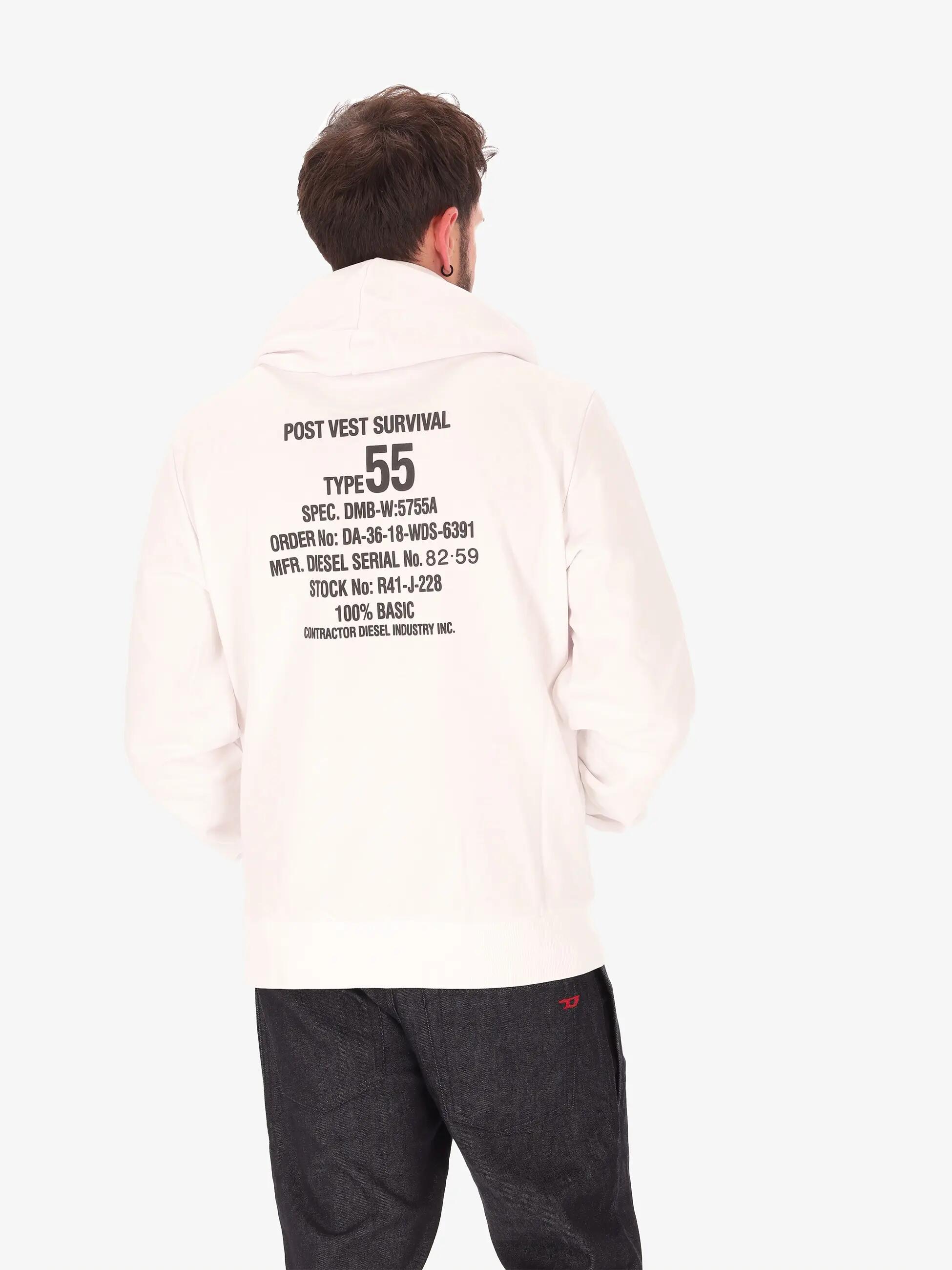 Diesel Herren Hoodie weiß Baumwolle Polyester mit Kapuze 4/7