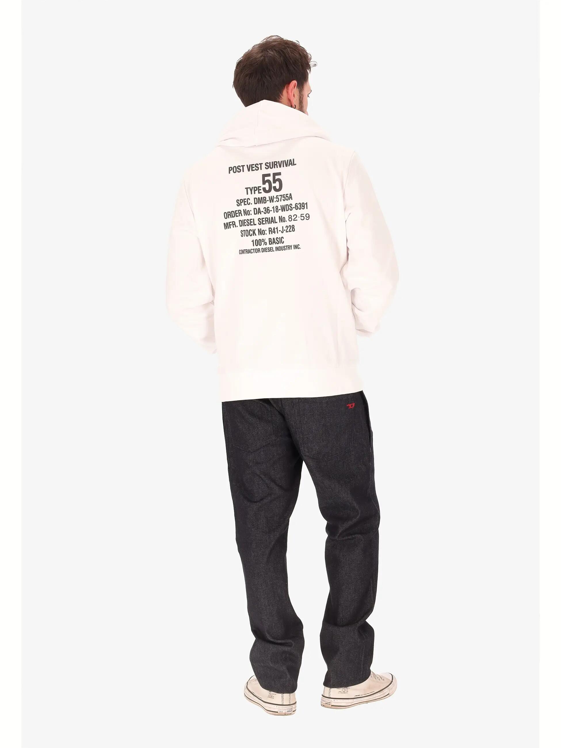 Diesel Herren Hoodie weiß Baumwolle Polyester mit Kapuze 3/7